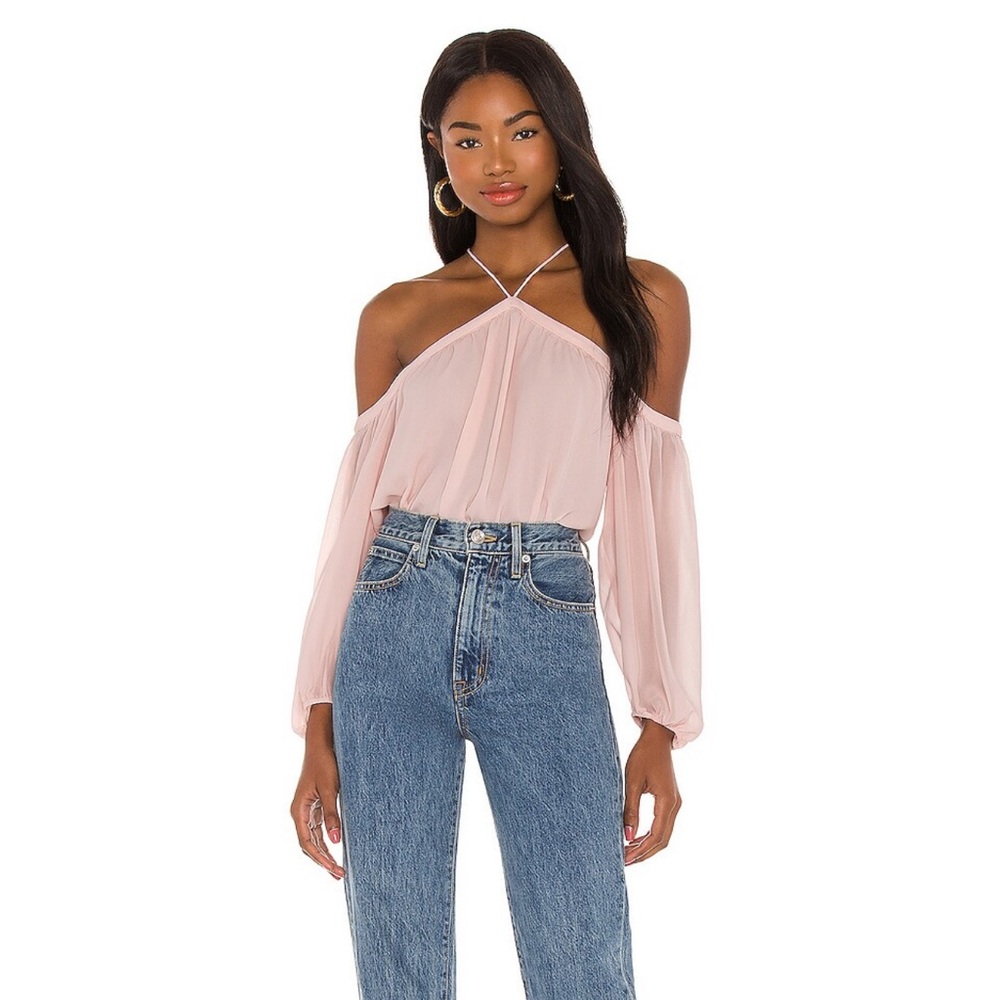 Revolve - 1 State - High Neck Blouse - pink taffeta- worn 1X- like new